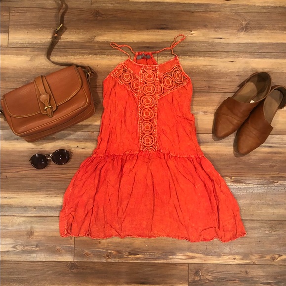 finn & clover Dresses & Skirts - Finn & Clover Burnt Orange Dress w Crochet Detail